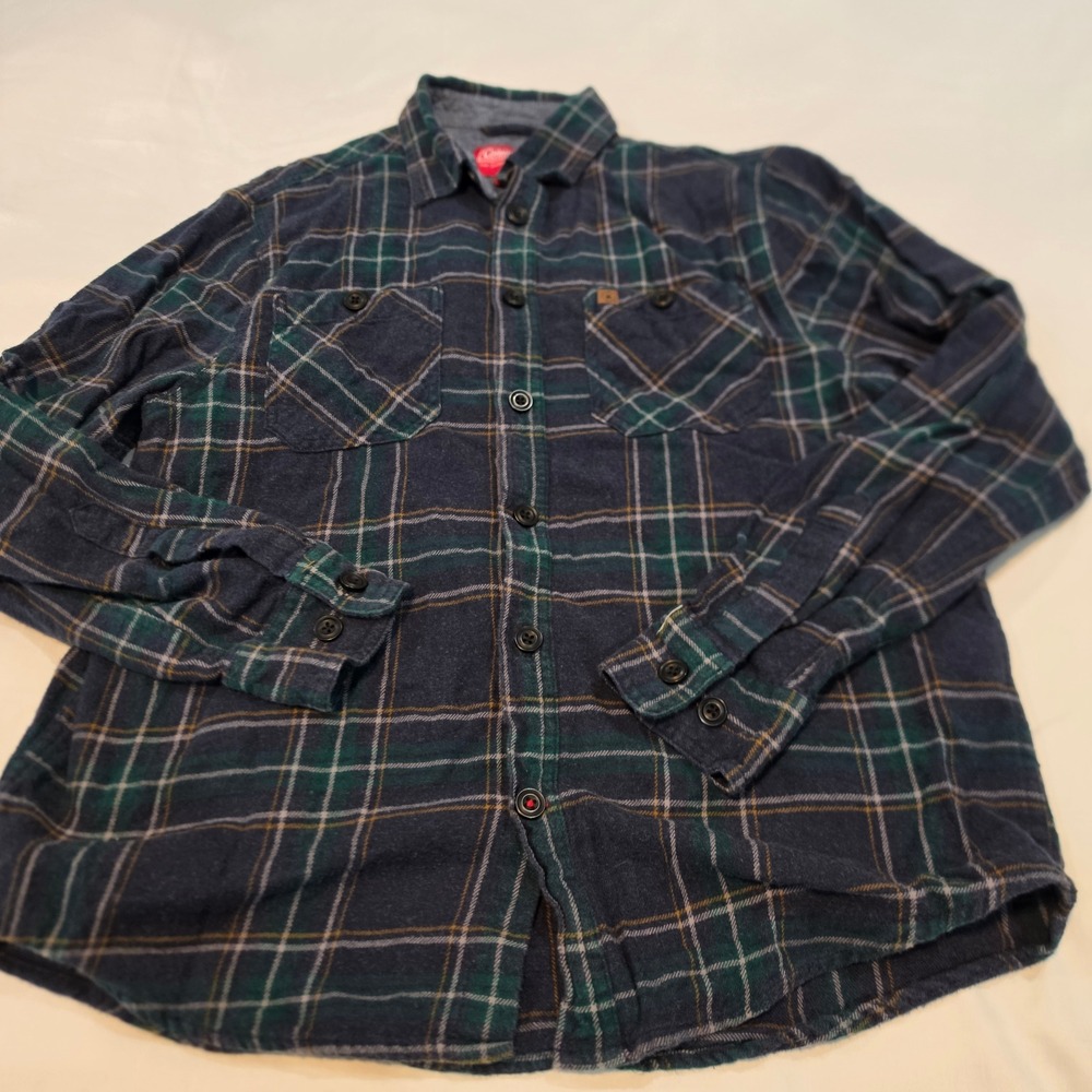 Coleman Flannel Shirt Mens M Blue Green Excellent Plaid Cotton Button Up 1576